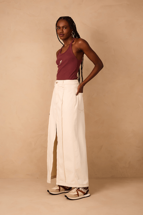 Double-Waist Twill Skirt