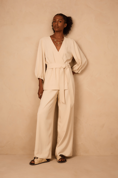 Linen Kimono Wrap Jumpsuit