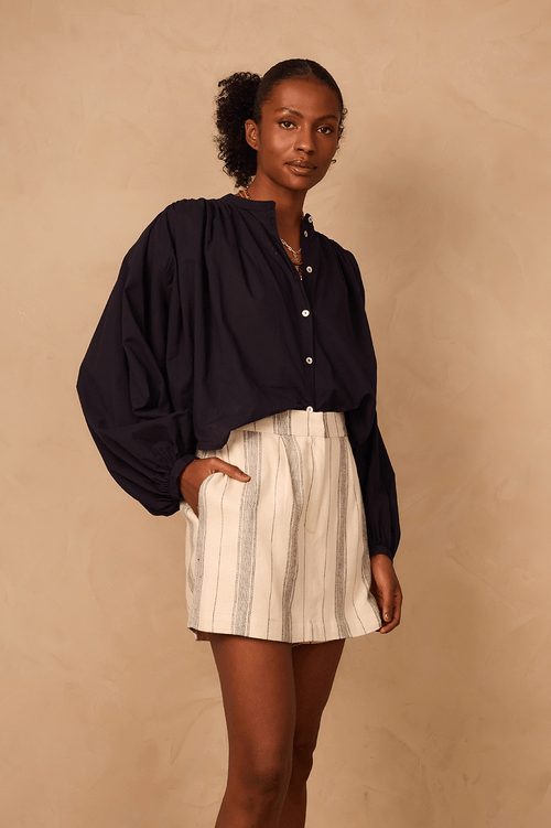 Striped Linen Skirt Shorts