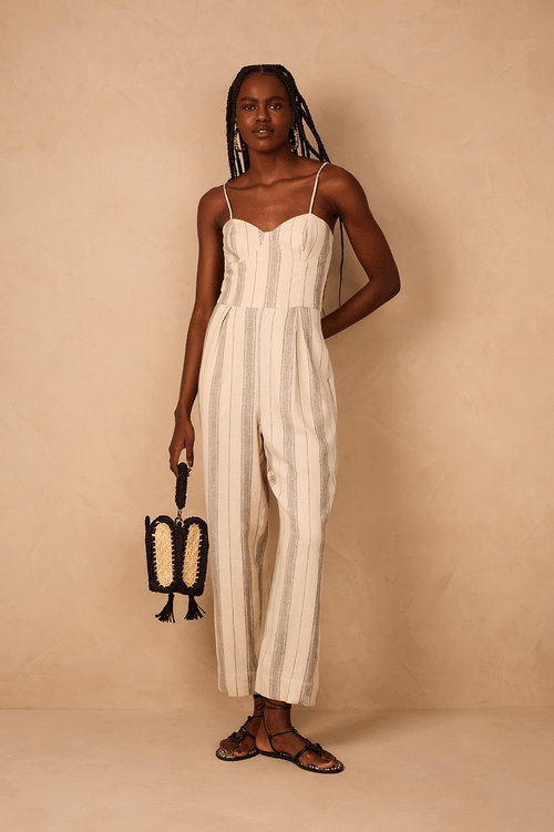 Striped Linen Jumpsuit with Cut-out Cup