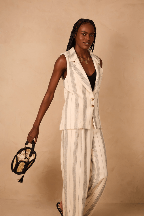 Long Striped Linen Vest