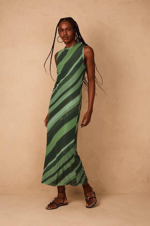 Twisted Tulle Dress with Forest Print