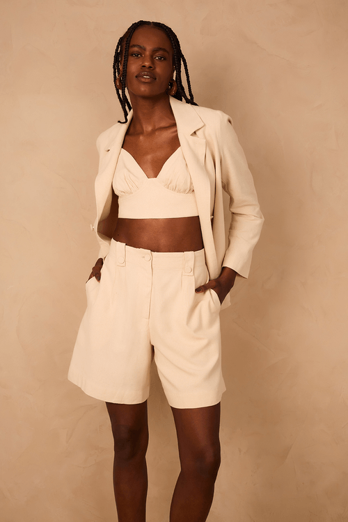 Pleated Linen Bermuda Shorts