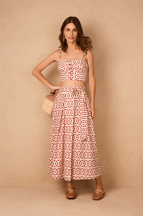 Tricoline Midi Skirt with Cobogós Print
