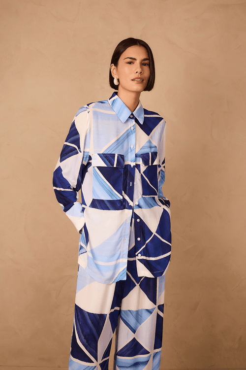 Crepe Shirt with Mosaic Print