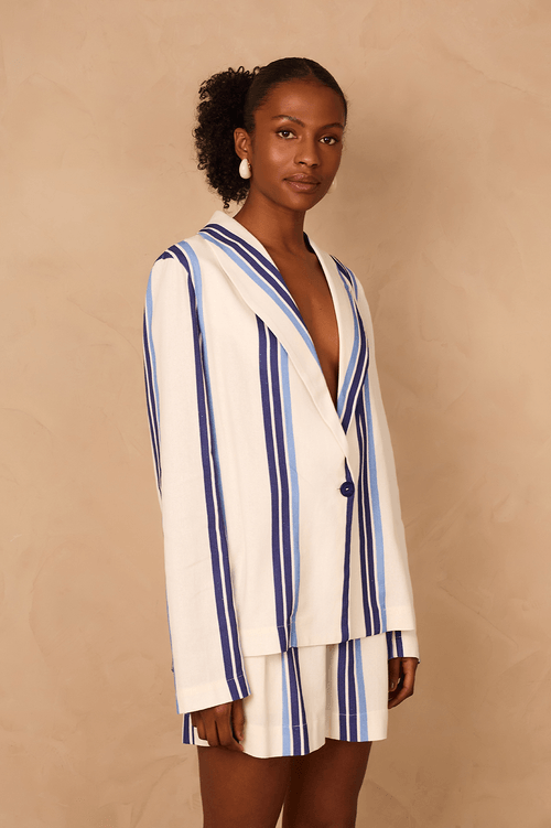 Joá Striped Print Linen Blazer