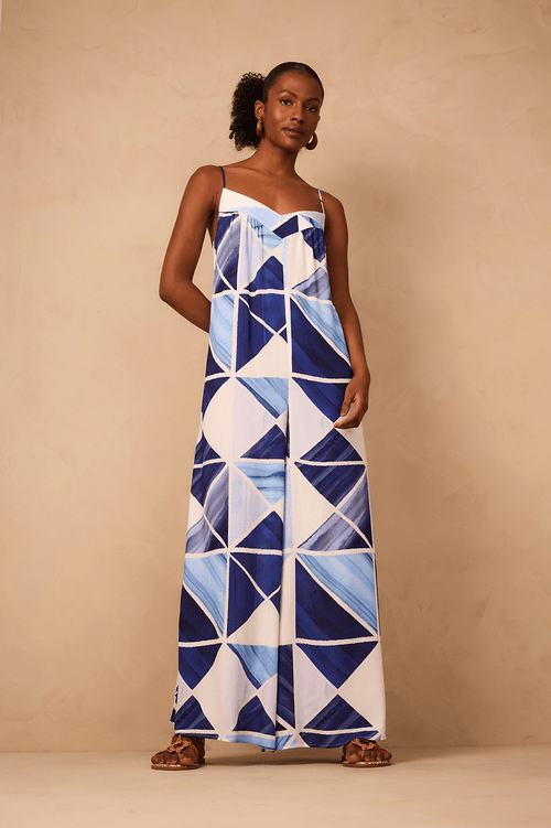Crepe Jumpsuit with Mosaic Print