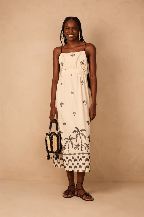 Linen Cropped Dress with Embroidered Edge