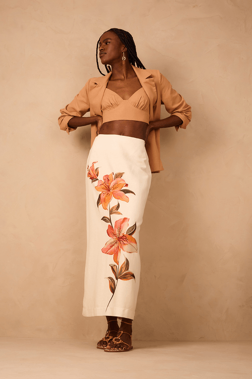 Cropped Linen Skirt with Pollen Print
