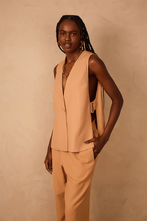 Linen Vest with Buckle Detail