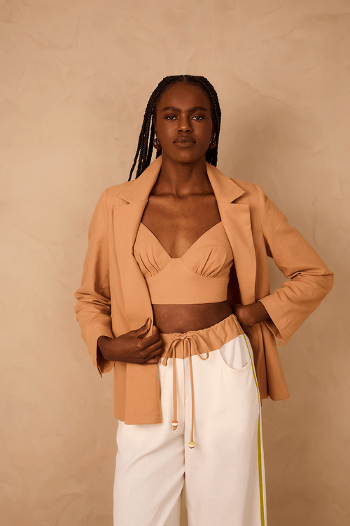 Linen Top with Bust Cutout