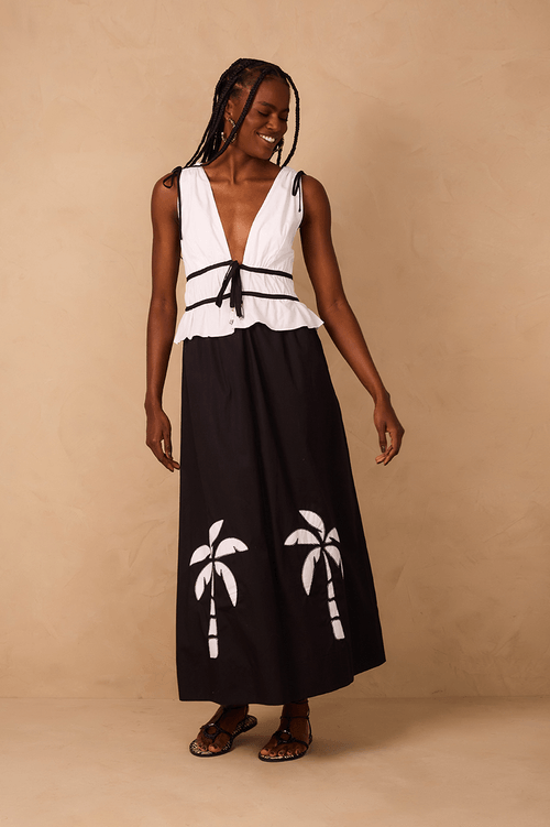 Cropped Cotton Dress with Coconut Tree Embroidery